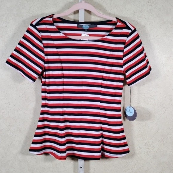 10550 Anthro Eva Franco red, white & blue striped blouse S NWT - Picture 1 of 11